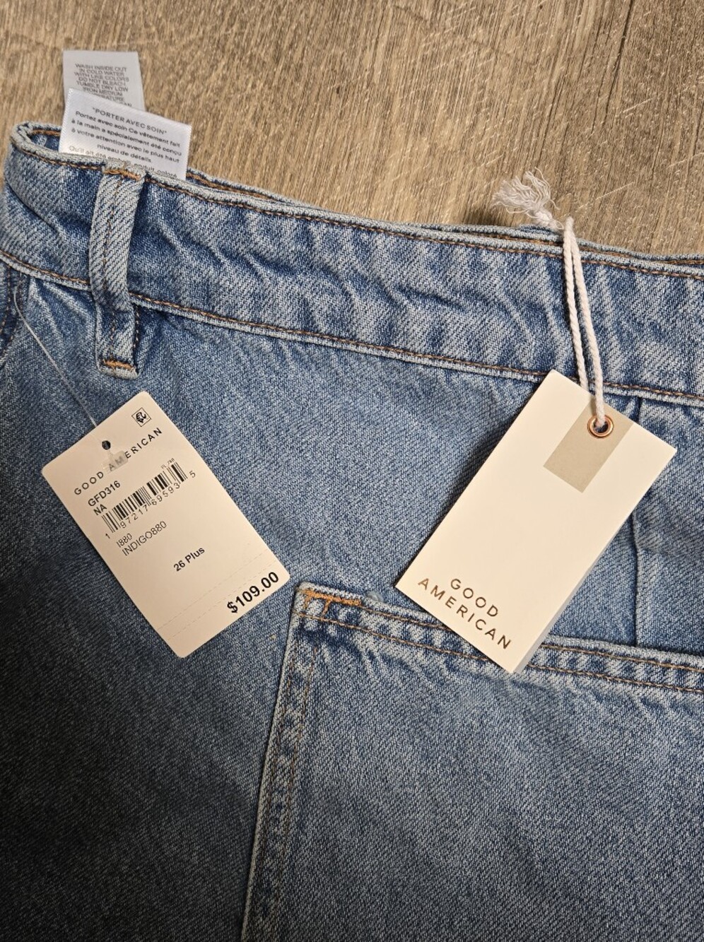 Good American Light Blue Distressed High-Rise Denim Shorts - Picture 3 of 4